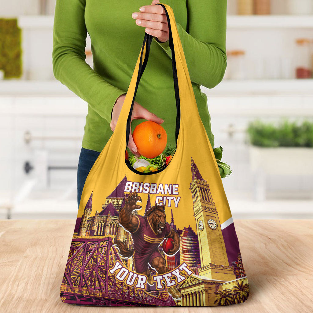 Personalised Brisbane City Rugby Grocery Bag Muscular Horse Mascot Skyline Graphic