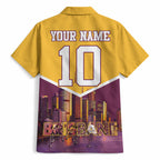 Personalised Brisbane City Rugby Hawaiian Shirt Muscular Horse Mascot Skyline Graphic