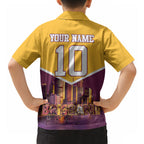 Personalised Brisbane City Rugby Hawaiian Shirt Muscular Horse Mascot Skyline Graphic