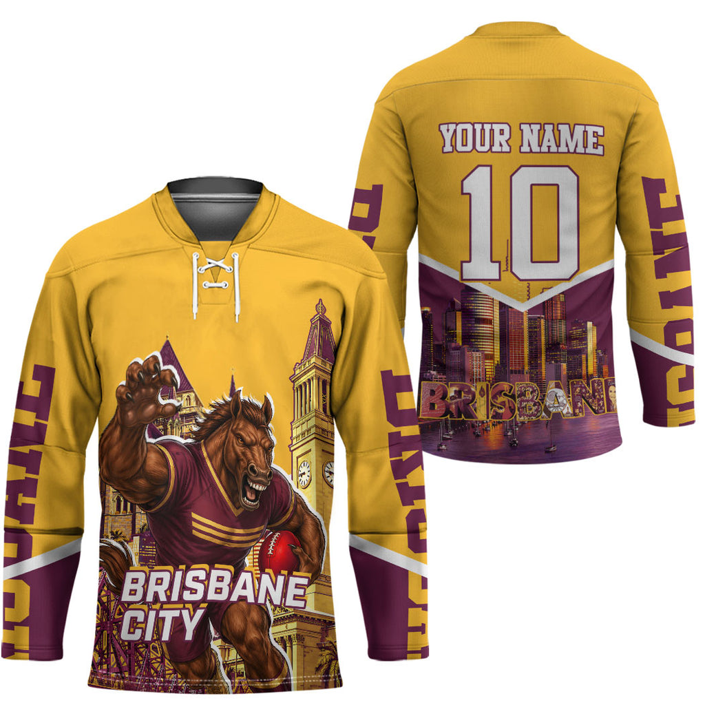 Personalised Brisbane City Rugby Hockey Jersey Muscular Horse Mascot Skyline Graphic