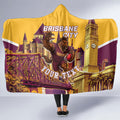 Personalised Brisbane City Rugby Hooded Blanket Muscular Horse Mascot Skyline Graphic