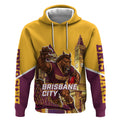 Personalised Brisbane City Rugby Hoodie Muscular Horse Mascot Skyline Graphic