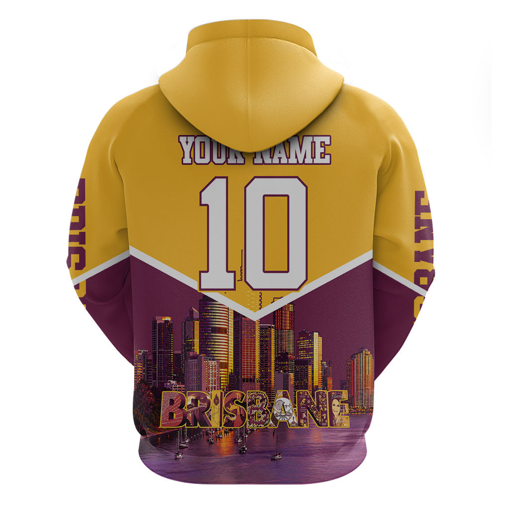 Personalised Brisbane City Rugby Hoodie Muscular Horse Mascot Skyline Graphic