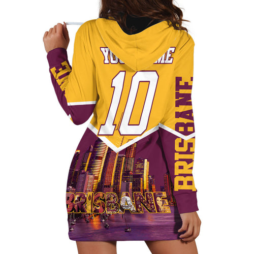 Personalised Brisbane City Rugby Hoodie Dress Muscular Horse Mascot Skyline Graphic