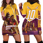 Personalised Brisbane City Rugby Hoodie Dress Muscular Horse Mascot Skyline Graphic