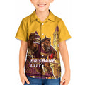 Personalised Brisbane City Rugby Kid Hawaiian Shirt Muscular Horse Mascot Skyline Graphic