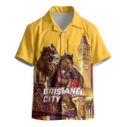Personalised Brisbane City Rugby Kid Hawaiian Shirt Muscular Horse Mascot Skyline Graphic
