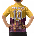 Personalised Brisbane City Rugby Kid Hawaiian Shirt Muscular Horse Mascot Skyline Graphic