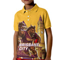 Personalised Brisbane City Rugby Kid Polo Shirt Muscular Horse Mascot Skyline Graphic