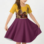 Personalised Brisbane City Rugby Kid Short Sleeve Dress Muscular Horse Mascot Skyline Graphic