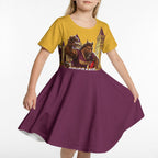 Personalised Brisbane City Rugby Kid Short Sleeve Dress Muscular Horse Mascot Skyline Graphic
