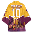 Personalised Brisbane City Rugby Kimono Muscular Horse Mascot Skyline Graphic