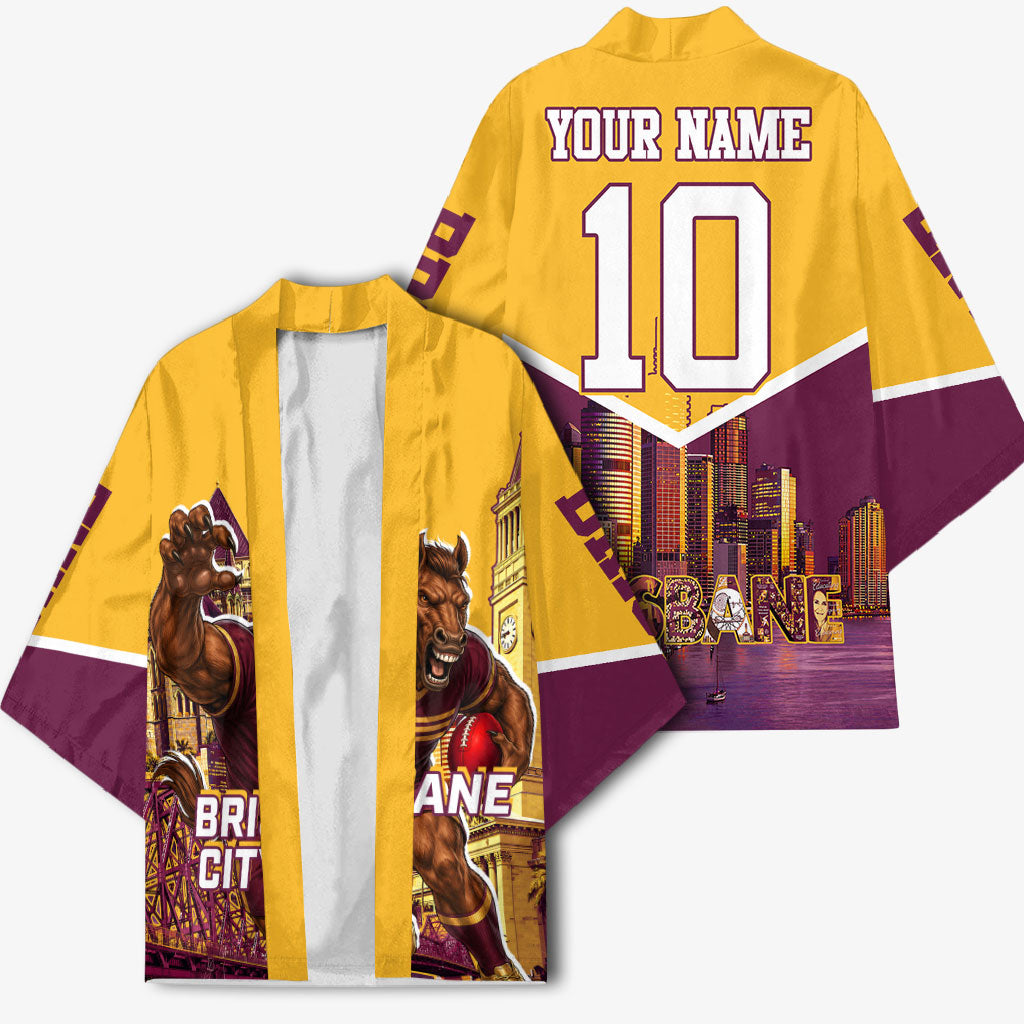 Personalised Brisbane City Rugby Kimono Muscular Horse Mascot Skyline Graphic
