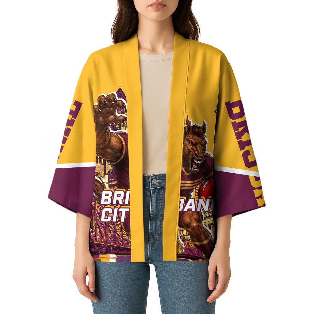 Personalised Brisbane City Rugby Kimono Muscular Horse Mascot Skyline Graphic