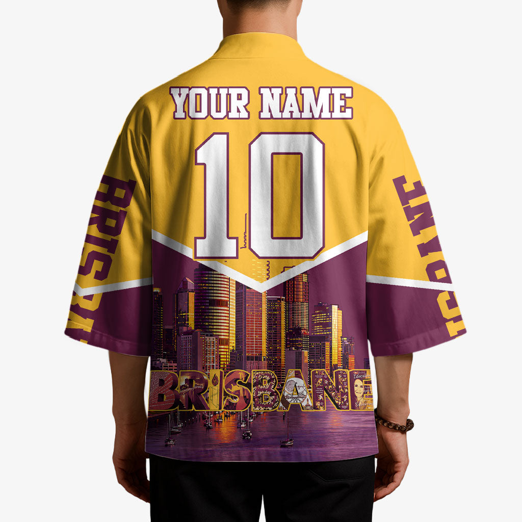 Personalised Brisbane City Rugby Kimono Muscular Horse Mascot Skyline Graphic
