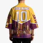 Personalised Brisbane City Rugby Kimono Muscular Horse Mascot Skyline Graphic