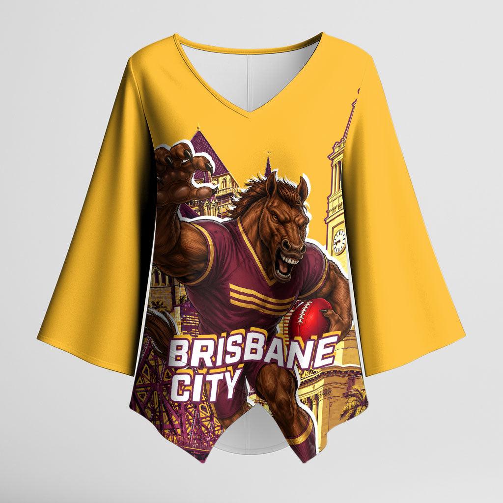 Personalised Brisbane City Rugby Kimono Sleeve Blouse Muscular Horse Mascot Skyline Graphic
