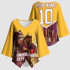 Personalised Brisbane City Rugby Kimono Sleeve Blouse Muscular Horse Mascot Skyline Graphic