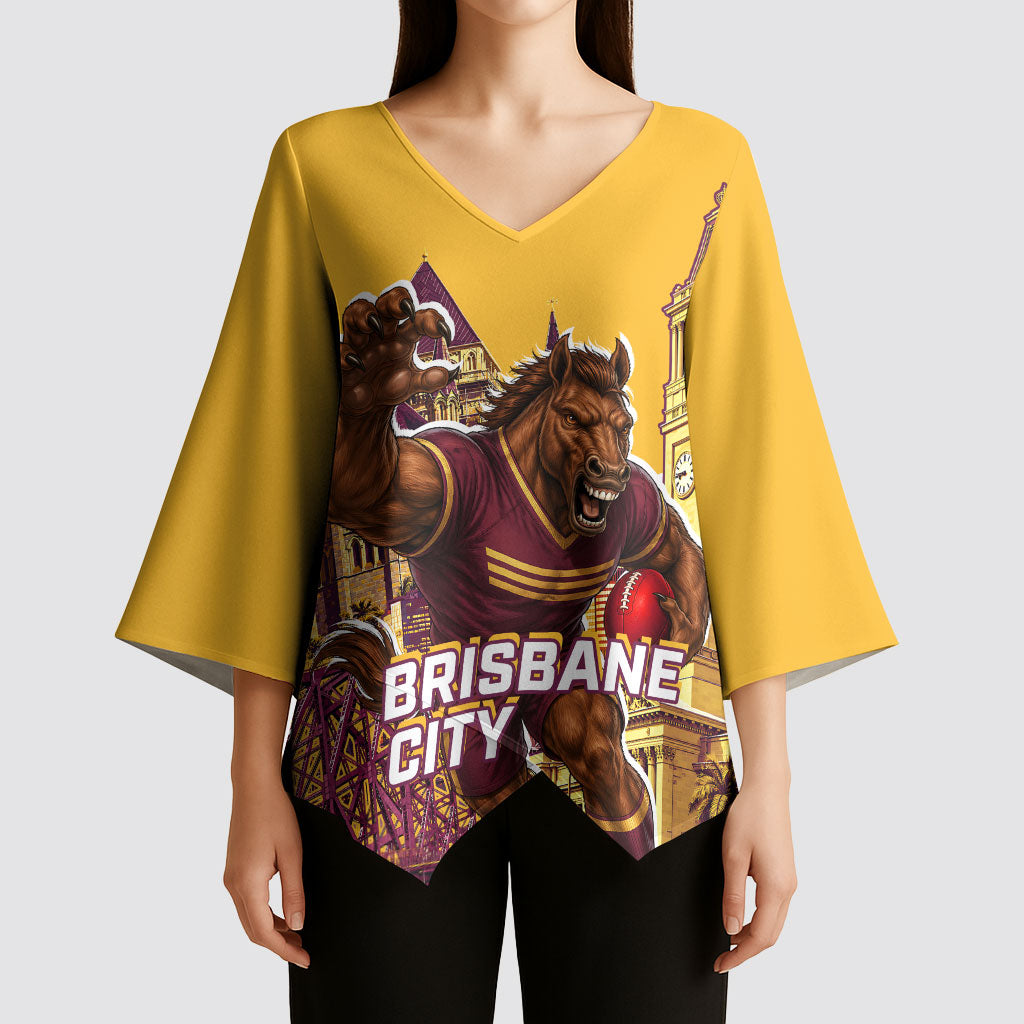 Personalised Brisbane City Rugby Kimono Sleeve Blouse Muscular Horse Mascot Skyline Graphic