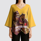 Personalised Brisbane City Rugby Kimono Sleeve Blouse Muscular Horse Mascot Skyline Graphic