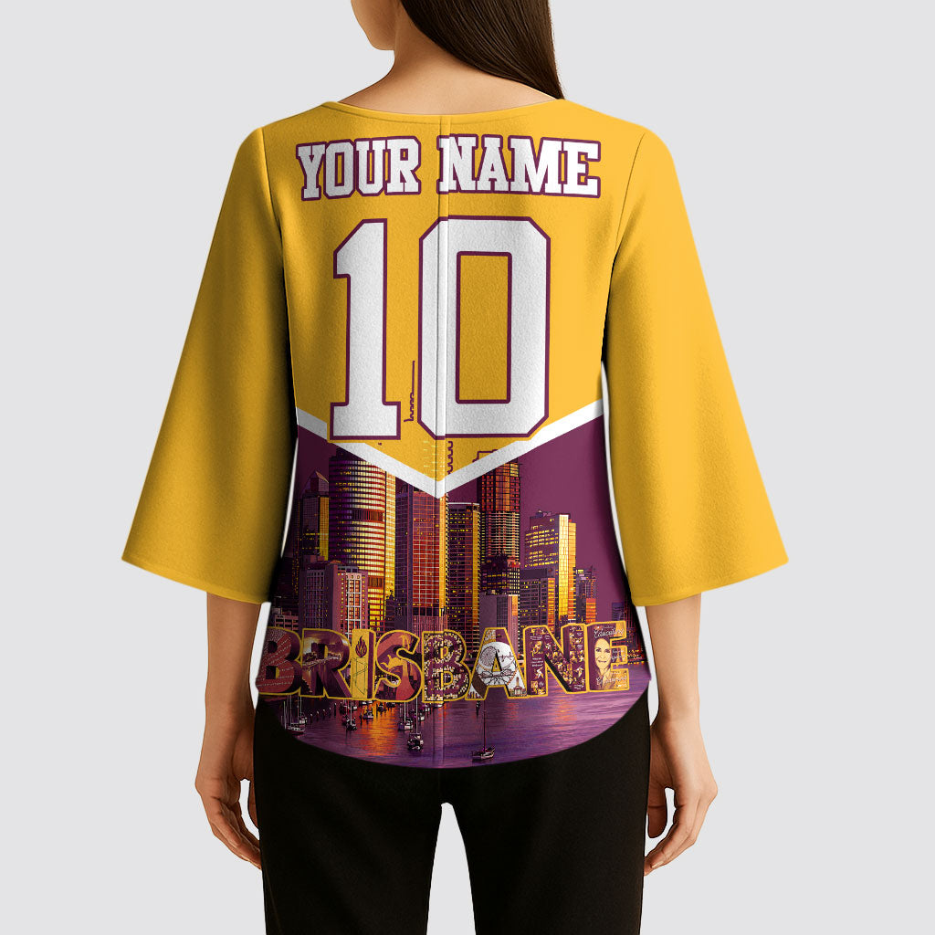 Personalised Brisbane City Rugby Kimono Sleeve Blouse Muscular Horse Mascot Skyline Graphic