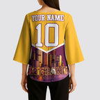 Personalised Brisbane City Rugby Kimono Sleeve Blouse Muscular Horse Mascot Skyline Graphic