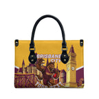Personalised Brisbane City Rugby Leather Bag Muscular Horse Mascot Skyline Graphic
