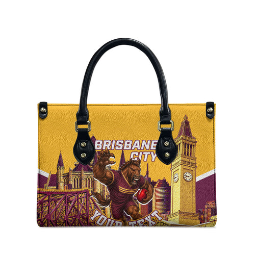 Personalised Brisbane City Rugby Leather Bag Muscular Horse Mascot Skyline Graphic