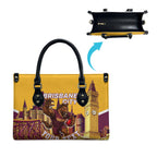 Personalised Brisbane City Rugby Leather Bag Muscular Horse Mascot Skyline Graphic