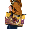 Personalised Brisbane City Rugby Leather Tote Bag Muscular Horse Mascot Skyline Graphic