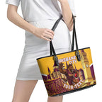 Personalised Brisbane City Rugby Leather Tote Bag Muscular Horse Mascot Skyline Graphic