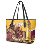 Personalised Brisbane City Rugby Leather Tote Bag Muscular Horse Mascot Skyline Graphic