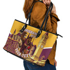 Personalised Brisbane City Rugby Leather Tote Bag Muscular Horse Mascot Skyline Graphic