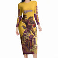 Personalised Brisbane City Rugby Long Sleeve Bodycon Dress Muscular Horse Mascot Skyline Graphic