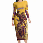 Personalised Brisbane City Rugby Long Sleeve Bodycon Dress Muscular Horse Mascot Skyline Graphic