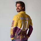 Personalised Brisbane City Rugby Long Sleeve Polo Shirt Muscular Horse Mascot Skyline Graphic