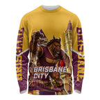 Personalised Brisbane City Rugby Long Sleeve Shirt Muscular Horse Mascot Skyline Graphic