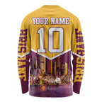 Personalised Brisbane City Rugby Long Sleeve Shirt Muscular Horse Mascot Skyline Graphic