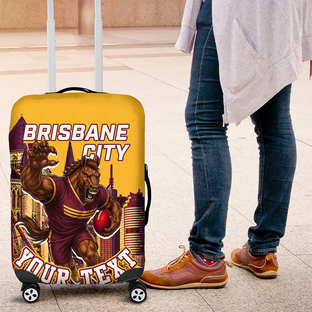 Personalised Brisbane City Rugby Luggage Cover Muscular Horse Mascot Skyline Graphic