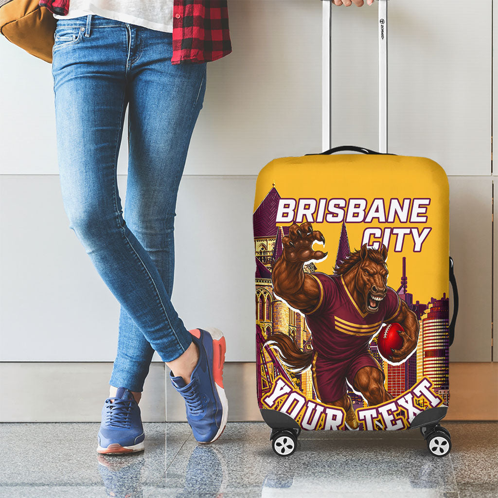 Personalised Brisbane City Rugby Luggage Cover Muscular Horse Mascot Skyline Graphic