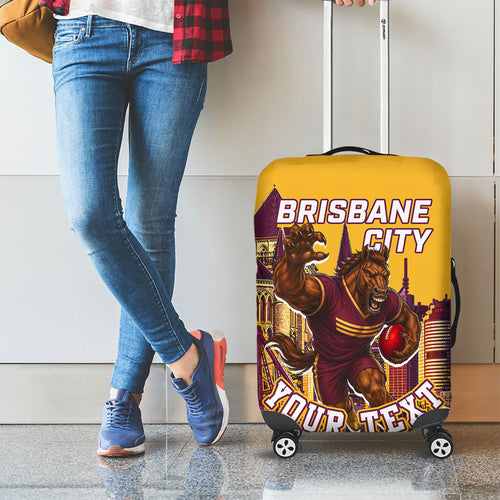 Personalised Brisbane City Rugby Luggage Cover Muscular Horse Mascot Skyline Graphic