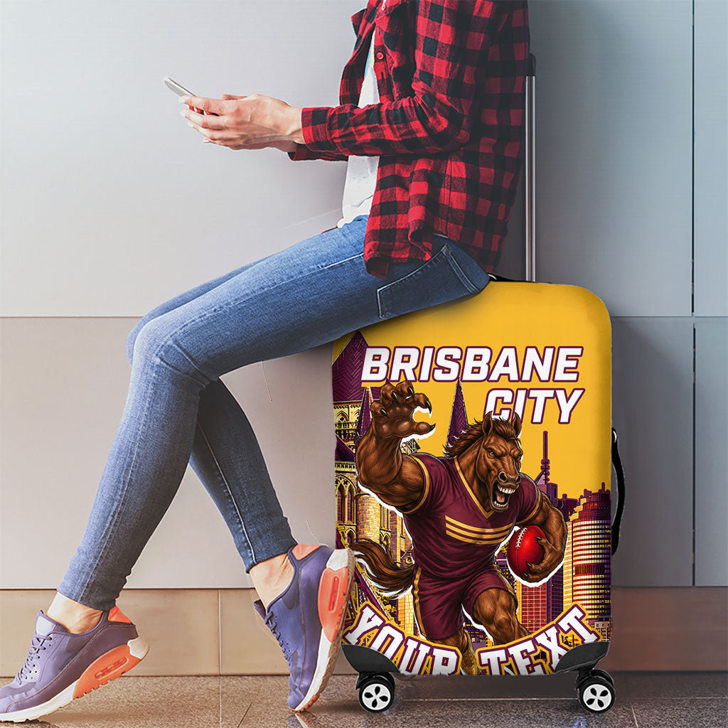 Personalised Brisbane City Rugby Luggage Cover Muscular Horse Mascot Skyline Graphic