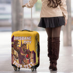 Personalised Brisbane City Rugby Luggage Cover Muscular Horse Mascot Skyline Graphic