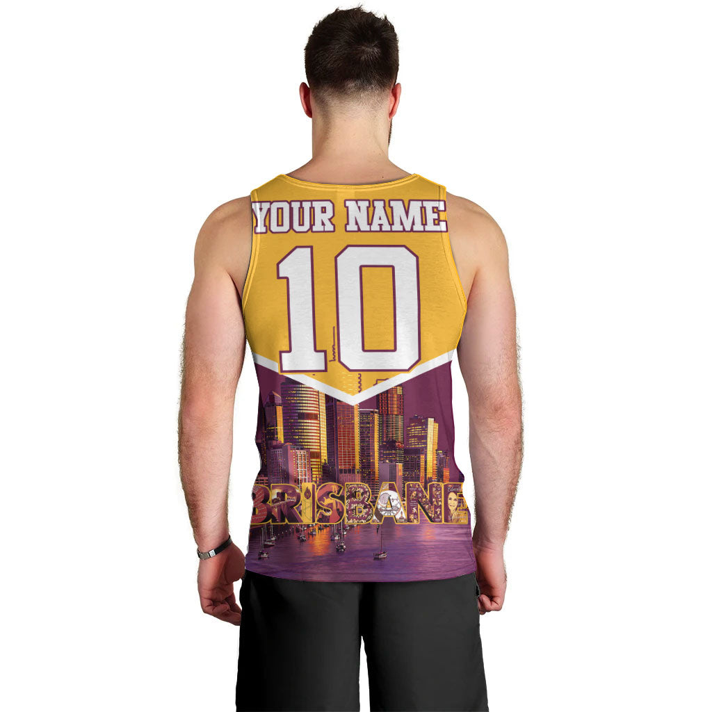 Personalised Brisbane City Rugby Men Tank Top Muscular Horse Mascot Skyline Graphic