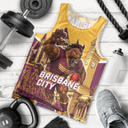 Personalised Brisbane City Rugby Men Tank Top Muscular Horse Mascot Skyline Graphic
