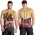 Personalised Brisbane City Rugby Men Tank Top Muscular Horse Mascot Skyline Graphic