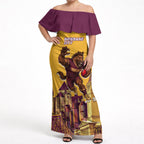 Personalised Brisbane City Rugby Off Shoulder Maxi Dress Muscular Horse Mascot Skyline Graphic