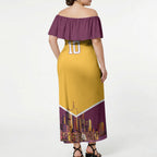 Personalised Brisbane City Rugby Off Shoulder Maxi Dress Muscular Horse Mascot Skyline Graphic