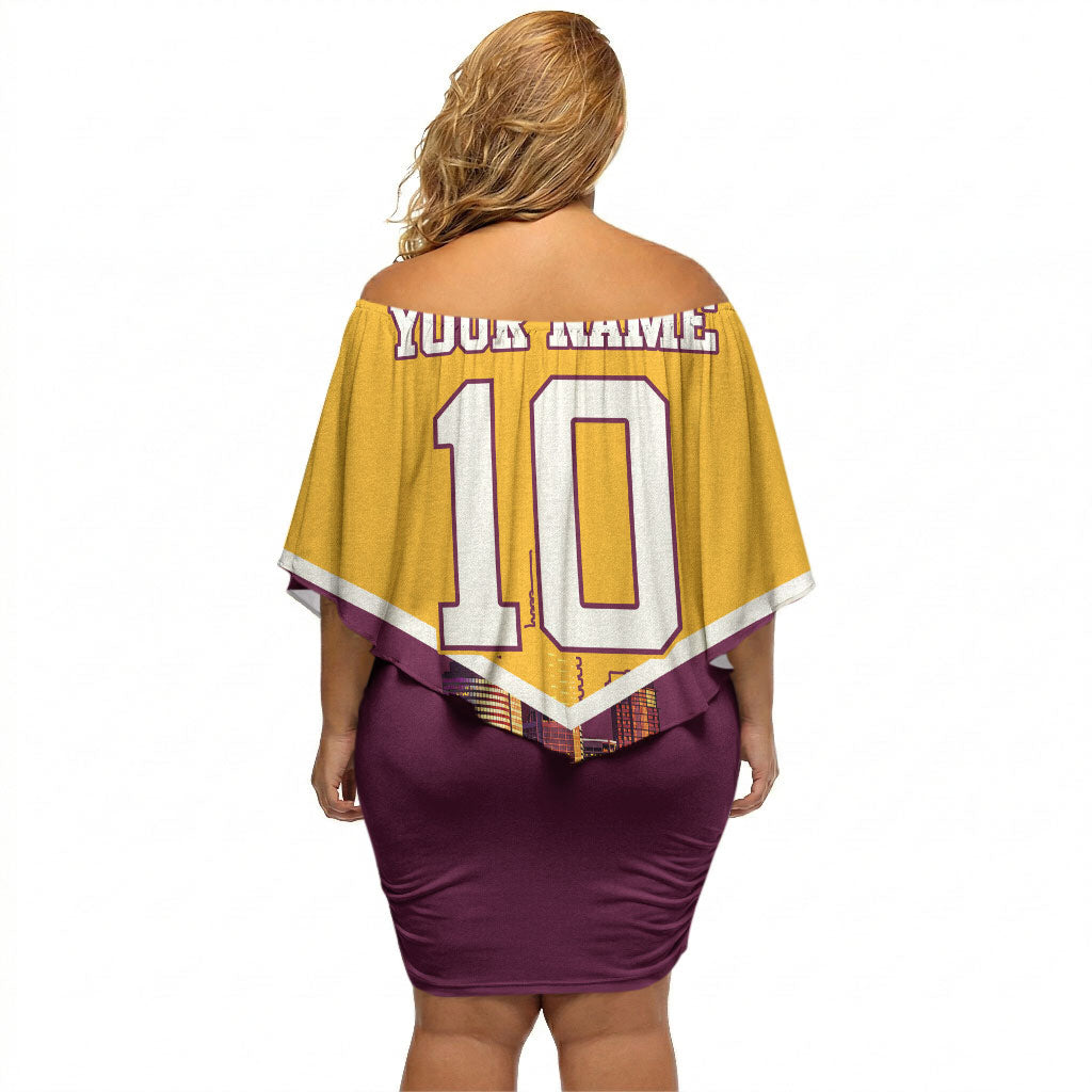 Personalised Brisbane City Rugby Off Shoulder Short Dress Muscular Horse Mascot Skyline Graphic