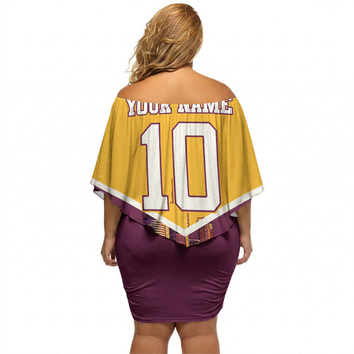 Personalised Brisbane City Rugby Off Shoulder Short Dress Muscular Horse Mascot Skyline Graphic